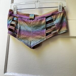Womens Colorful Rave Hot Pants ML Low Rise Festival Fairy Rainbow Stretch Hippie